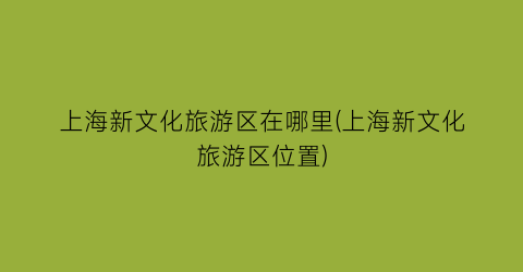 上海新文化旅游区在哪里(上海新文化旅游区位置)