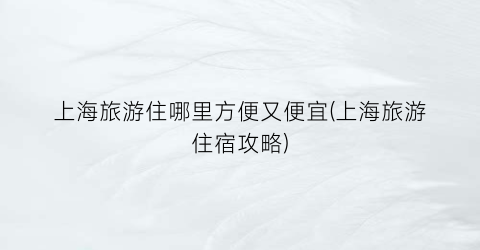 上海旅游住哪里方便又便宜(上海旅游住宿攻略)