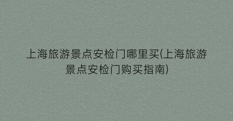 上海旅游景点安检门哪里买(上海旅游景点安检门购买指南)