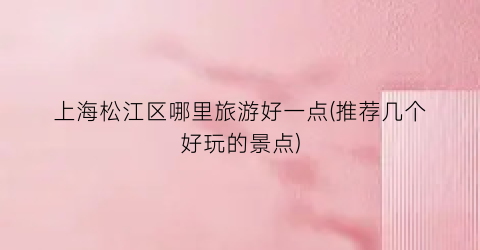 上海松江区哪里旅游好一点(推荐几个好玩的景点)