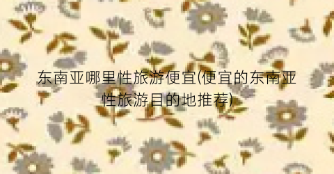 东南亚哪里性旅游便宜(便宜的东南亚性旅游目的地推荐)