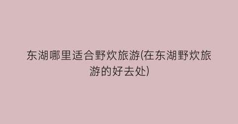 东湖哪里适合野炊旅游(在东湖野炊旅游的好去处)