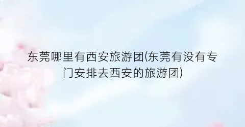 东莞哪里有西安旅游团(东莞有没有专门安排去西安的旅游团)