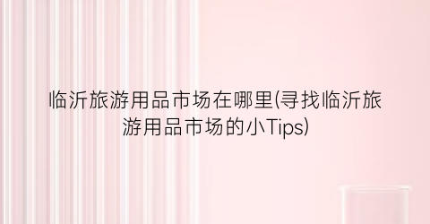 临沂旅游用品市场在哪里(寻找临沂旅游用品市场的小Tips)