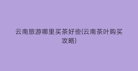 云南旅游哪里买茶好些(云南茶叶购买攻略)