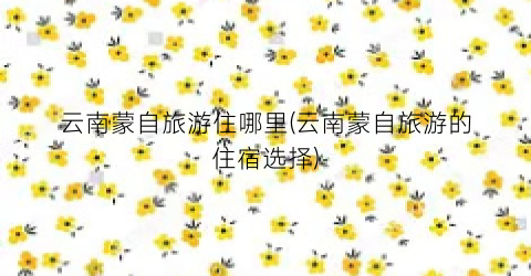 云南蒙自旅游住哪里(云南蒙自旅游的住宿选择)