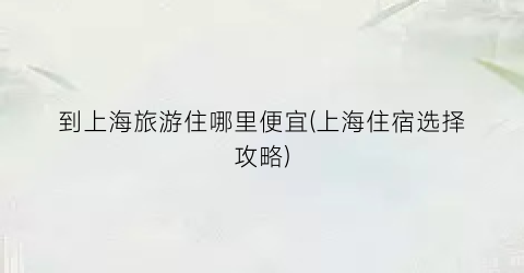 到上海旅游住哪里便宜(上海住宿选择攻略)