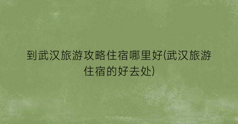 到武汉旅游攻略住宿哪里好(武汉旅游住宿的好去处)