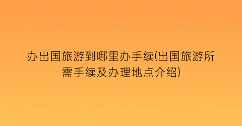 办出国旅游到哪里办手续(出国旅游所需手续及办理地点介绍)