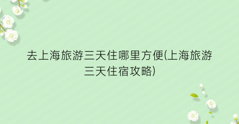 去上海旅游三天住哪里方便(上海旅游三天住宿攻略)