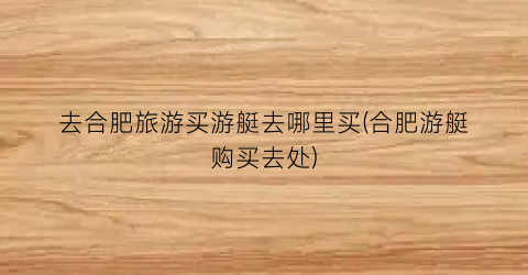 去合肥旅游买游艇去哪里买(合肥游艇购买去处)