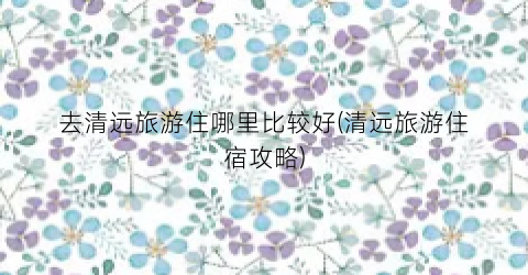 去清远旅游住哪里比较好(清远旅游住宿攻略)