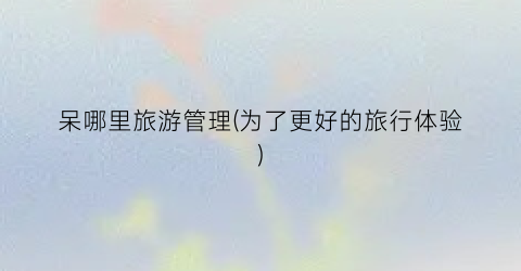 呆哪里旅游管理(为了更好的旅行体验)