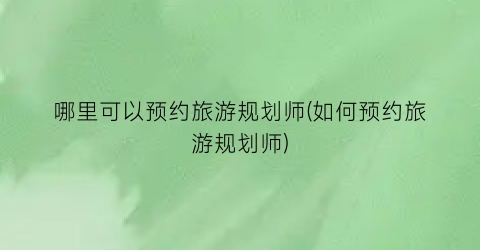 哪里可以预约旅游规划师(如何预约旅游规划师)