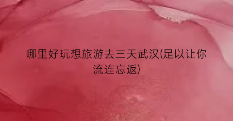 哪里好玩想旅游去三天武汉(足以让你流连忘返)