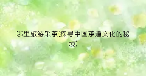 哪里旅游采茶(探寻中国茶道文化的秘境)