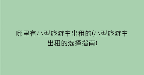 哪里有小型旅游车出租的(小型旅游车出租的选择指南)