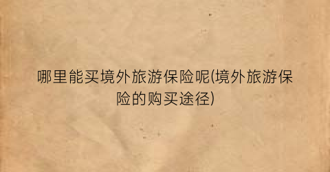 哪里能买境外旅游保险呢(境外旅游保险的购买途径)