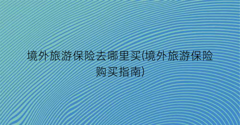 境外旅游保险去哪里买(境外旅游保险购买指南)