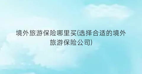境外旅游保险哪里买(选择合适的境外旅游保险公司)