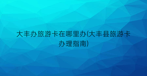 大丰办旅游卡在哪里办(大丰县旅游卡办理指南)
