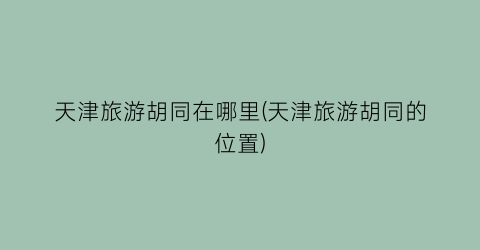 天津旅游胡同在哪里(天津旅游胡同的位置)