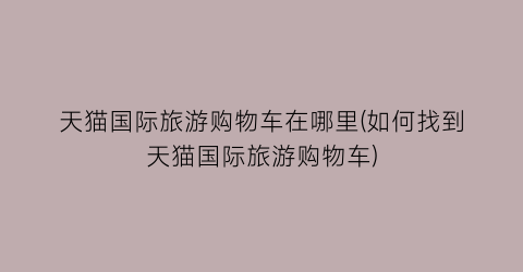 天猫国际旅游购物车在哪里(如何找到天猫国际旅游购物车)