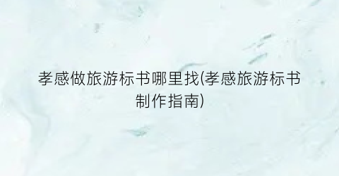 孝感做旅游标书哪里找(孝感旅游标书制作指南)