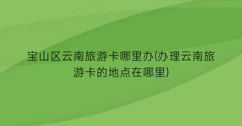 宝山区云南旅游卡哪里办(办理云南旅游卡的地点在哪里)