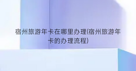 宿州旅游年卡在哪里办理(宿州旅游年卡的办理流程)