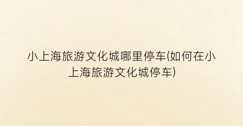 小上海旅游文化城哪里停车(如何在小上海旅游文化城停车)