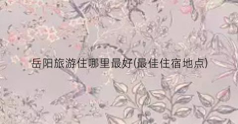 岳阳旅游住哪里最好(最佳住宿地点)