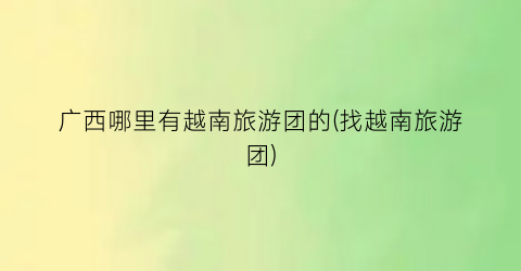 广西哪里有越南旅游团的(找越南旅游团)