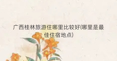 广西桂林旅游住哪里比较好(哪里是最佳住宿地点)