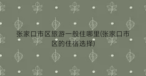 张家口市区旅游一般住哪里(张家口市区的住宿选择)