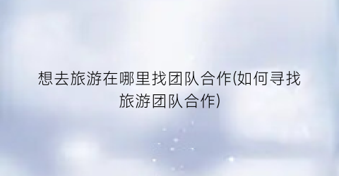 想去旅游在哪里找团队合作(如何寻找旅游团队合作)
