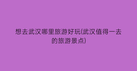 想去武汉哪里旅游好玩(武汉值得一去的旅游景点)