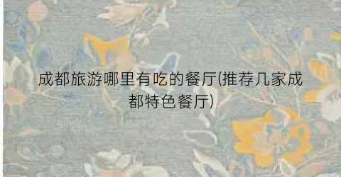 成都旅游哪里有吃的餐厅(推荐几家成都特色餐厅)