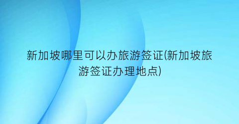 新加坡哪里可以办旅游签证(新加坡旅游签证办理地点)