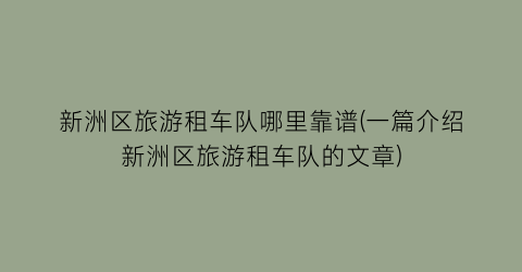 新洲区旅游租车队哪里靠谱(一篇介绍新洲区旅游租车队的文章)