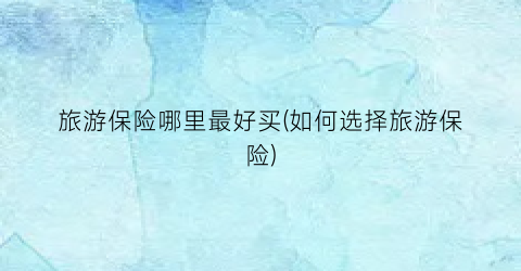旅游保险哪里最好买(如何选择旅游保险)