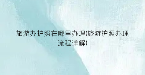 旅游办护照在哪里办理(旅游护照办理流程详解)