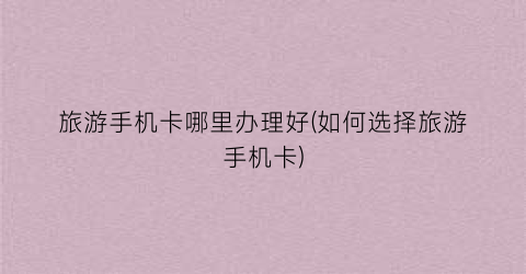 旅游手机卡哪里办理好(如何选择旅游手机卡)