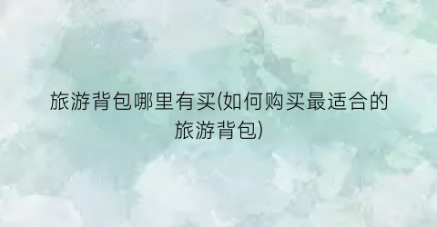 旅游背包哪里有买(如何购买最适合的旅游背包)