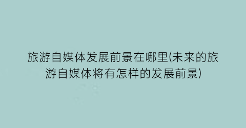 旅游自媒体发展前景在哪里(未来的旅游自媒体将有怎样的发展前景)