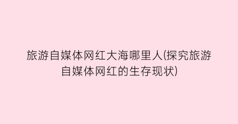 旅游自媒体网红大海哪里人(探究旅游自媒体网红的生存现状)