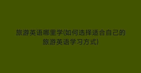 旅游英语哪里学(如何选择适合自己的旅游英语学习方式)