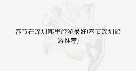 春节在深圳哪里旅游最好(春节深圳旅游推荐)