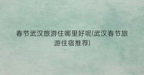 春节武汉旅游住哪里好呢(武汉春节旅游住宿推荐)