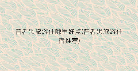 普者黑旅游住哪里好点(普者黑旅游住宿推荐)